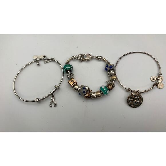 Lot Of 3 Different Charm Bracelets 1 Alex And Ani - Picture 1 of 5